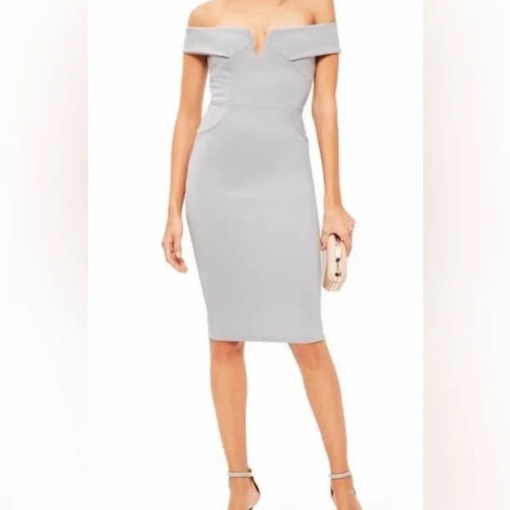 MISSGUIDED BARDOT PLUNGE MIDI off shoulder dress, size 4